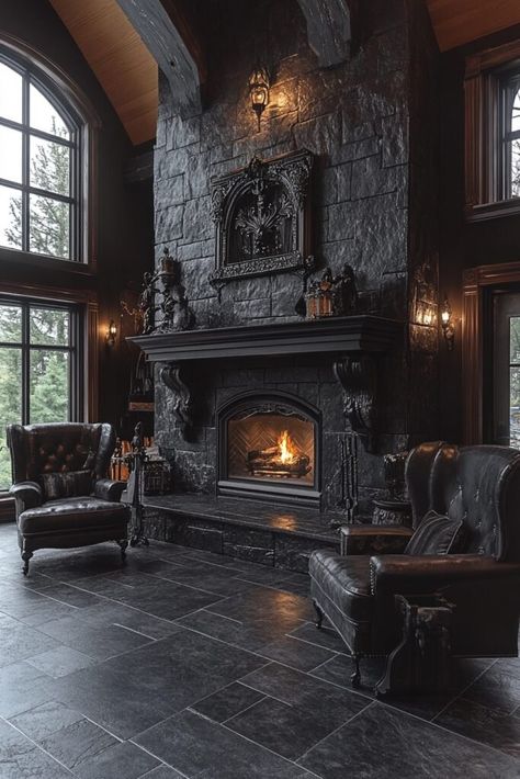 29 Western Gothic Living Room Ideas to Create a Moody and Cozy Atmosphere Medieval Inspired Living Room, Gothic Living Room Ideas, Gothic Living Room, Western Gothic, Gothic Decor, Gothic Home Decor, Stone Texture, Gothic Architecture, Gothic House