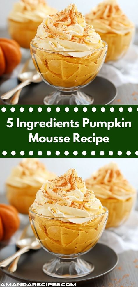 Craving mousse but want it simple? This 5 ingredients pumpkin mousse recipe is perfect! A delicious dessert, it��’s one of the easiest 5 ingredient or less recipes, ideal for quick dessert ideas and pumpkin recipes. 5 Ingredient Or Less Recipes, Pumpkin Mousse Recipe, Quick Dessert Ideas, Recipes With Cool Whip, Cool Whip Desserts, Pumpkin Puree Recipes, Easy Pumpkin Dessert, Pumpkin Mousse, Pumpkin Pudding