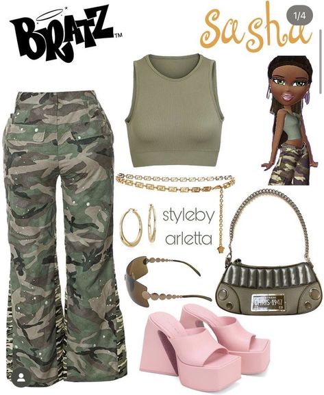 Bratz Jade Inspired Outfits, 2000 Bratz Fashion, Bratz Doll Outfits Summer, Bratz Denim Outfit, Brats Outfit Ideas, Bratz Summer Outfits, Bratz Themed Outfit, Bratz Look Outfit, Sasha Bratz Outfits