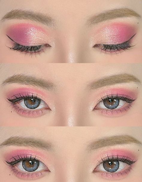 Bold Lipstick Makeup, Pretty Eye Makeup, Pink Eye Makeup, Cute Eye Makeup, Doll Eye Makeup, Korean Eye Makeup, Barbie Makeup, Ulzzang Makeup, Ethereal Makeup