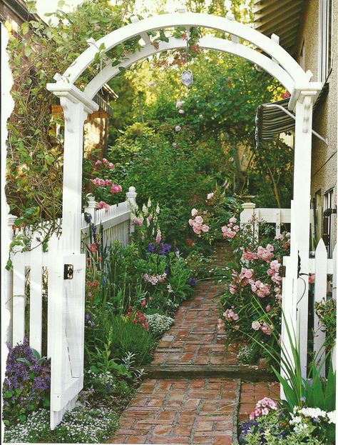 MY walkway dream Garden Arbor With Gate, Arbor Gate, Side Yard Landscaping, Brick Walkway, Garden Arbor, Garden Wallpaper, Garden Entrance, Vegetable Garden Design, Backyard Fences