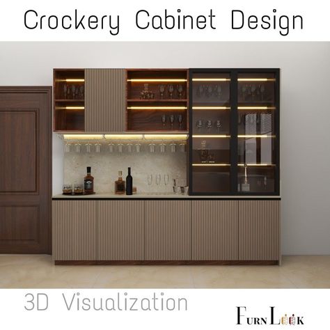 Home bar design ideas Dining Hall Crockery Unit Design, Crockery Units Modern Luxury, Dining Room Display Cabinet Modern, Crocary Unit Design Modern Wooden, Crokeries Cabinet Design, Crokari Units Design, Crockery Cabinet Design Dining Rooms, Crockery Cum Bar Unit, Crockery Unit Design Modern Dining