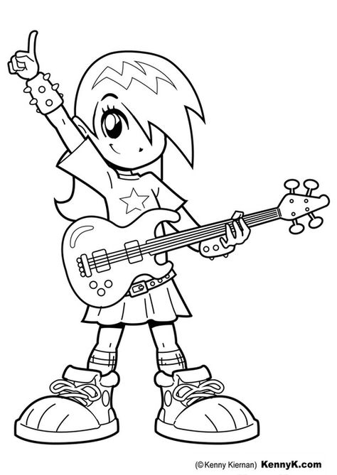 Coloring page girl with guitar Rockstar Coloring Pages, Rockstar Drawing, Girl With Guitar, Rock Star Theme, Star Theme, Star Coloring Pages, Rock Star Party, Star Template, Free Coloring Sheets