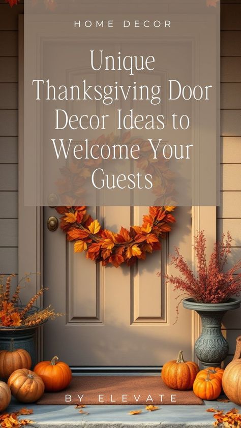 front door fall decor Thanksgiving Door Decorations For Home, Thanksgiving Front Door, Thanksgiving Door Decorations, Door Decor Ideas, Decor For Thanksgiving, Distressed Wood Furniture, Elevated Homes, Unique Thanksgiving, Warm Colour Palette