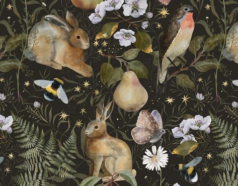 Magic garden :: Behance Pattern Design Wallpaper, Forest Animals Illustration, Tulip Drawing, Wallpaper Design Pattern, Flowering Branches, Animals Illustration, Woodland Art, Magic Garden, Garden Animals