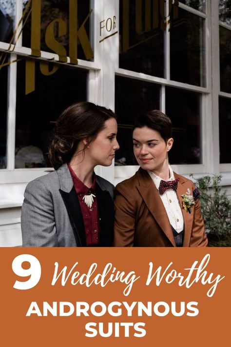 This list is going to be so helpful in picking out a suit for my wedding day! Androgynous Wedding Attire, Tomboy Suit, Androgynous Formal Wear, Tomboy Formal Outfits, Queer Fashion Women, Wedding Suit Women, Formal Attire Women, Enby Outfits, Butch Fashion