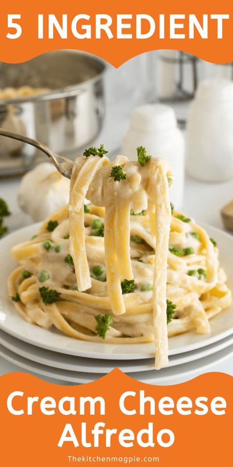 5 Ingredient Cream Cheese Alfredo Sauce Recipe - The Kitchen Magpie 5 Ingredient Alfredo Sauce, Easy Cream Cheese Alfredo Sauce, Alfredo Sauce Recipe With Cream Cheese, 4 Ingredient Alfredo Sauce, Cheesy Alfredo Pasta, Alfredo With Cream Cheese, Cream Cheese Alfredo Sauce, Alfredo Sauce With Cream Cheese, Cream Cheese Alfredo