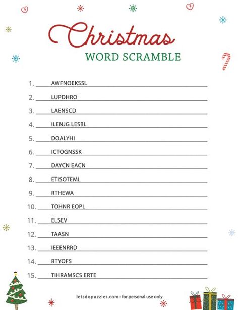 Christmas Word Scramble Puzzles for Kids Word Scramble For Kids, Holiday Word, Christmas Word Scramble, Weather Words, Valentines Day Words, Summer Words, Holiday Words, Dinosaur Themed Birthday Party, Free Printable Activities