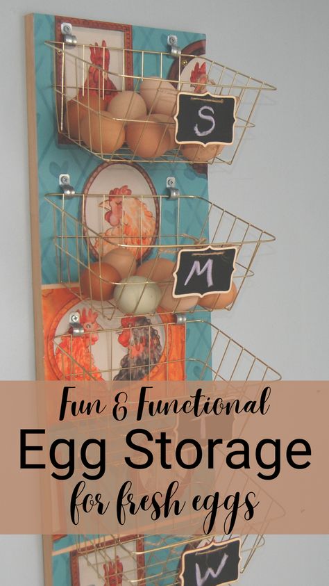 Chicken Supplies Storage Ideas, Farm Fresh Egg Organizer, Chicken Egg Basket Diy, Wall Mounted Egg Holder, How To Store Chicken Eggs, Egg Sorter Diy, Fresh Egg Storage Diy, Wall Mount Egg Storage, Daily Egg Organizer