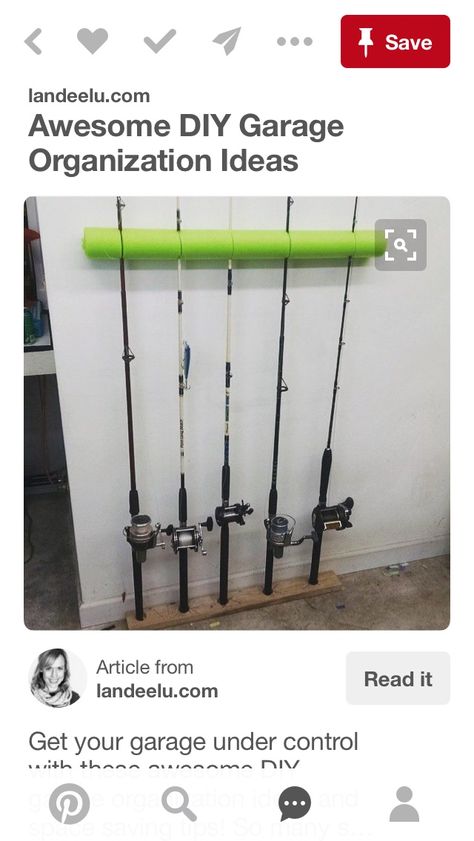 Diy Fishing Rod Holder, Fishing Pole Storage, Garage Hacks, Diy Fishing Rod, Fishing Storage, Fishing Rod Storage, Fishing Rod Rack, Shed Organization, Garage Organization Diy