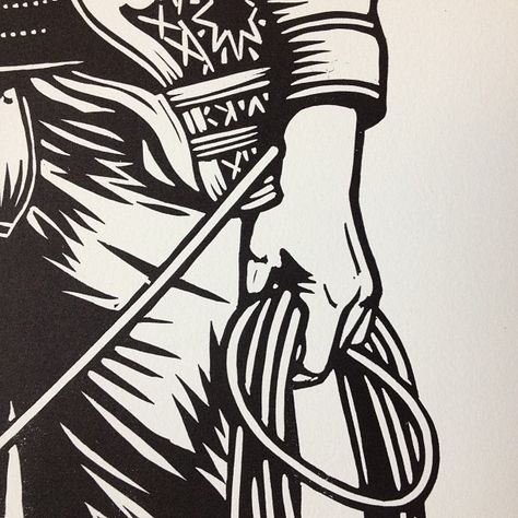 Detail of my Cowboy linocut before the colour is added. I hate doing hands but I was quite pleased with how this one turned out. #linocut #printmaking #reliefprint #hand #cowboy Cowboy Linocut, Western Linocut, Linocut Printmaking, Relief Print, Lino Print, Stamp Design, Art Show, Linocut, Plein Air