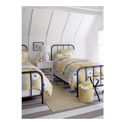 tdb: iron bed Vintage Farmhouse Bedroom, Attic Bedrooms, Attic Remodel, Grey Room, Yellow Bedroom, Attic Bedroom, Attic Rooms, Iron Bed, Farmhouse Bedroom Decor