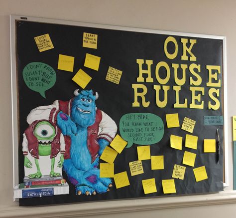 Monsters Inc Ra Bulletin Board, Monsters University Ra Theme, Monsters University Bulletin Board, Monster Inc Bulletin Board, Monsters Inc Bulletin Board Ideas, Monsters Inc Bulletin Board, Ra Floor Themes, Hall Themes, Residence Life Bulletin Boards