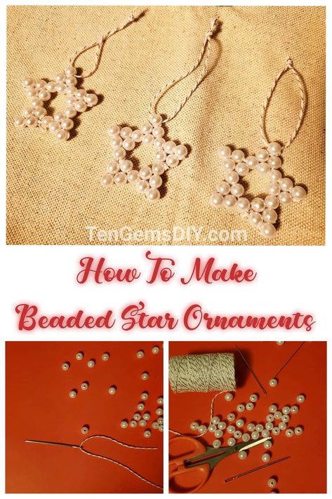 Learn how to make unique and cheerful DIY holiday decorations with this DIY Beaded Star Ornaments Tutorial! Bead Star Ornaments Diy, Beaded Stars Patterns, Bead Christmas Ornaments Diy, Beaded Holiday Ornaments, Paper Mosaics, Mosaics For Kids, Xmas Stars, Diy Holiday Decorations, Lds Christmas