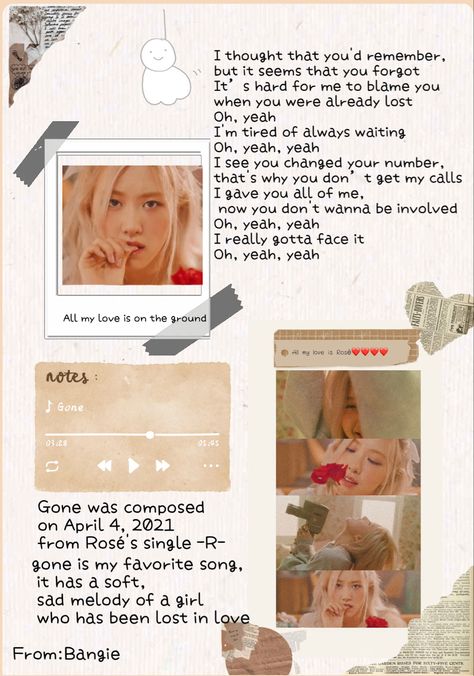 #BLACKPINK #ROSÉ #PARKROSÉ #GONE #LYRICS Gone Rose Lyrics, Rose Gone Lyrics, Kpop Lyrics, New Things To Try, Rose And Rosie, Favourite Song, Aesthetic Roses, Rosé Aesthetic, Park Rosé