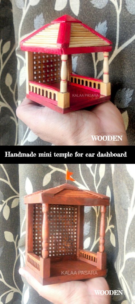 Mini temple for Car dashboard Wooden Mini Temple, Car Dashboard, Picnic Basket, Handmade Crafts, Temple, Handmade Gifts, Anime, Gifts, Quick Saves