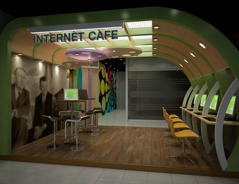 Internet Cafe - Portfolio work - Evermotion Cafe Ideas Design, Home Layout Design, Cafe Interiors, Cafe Inspiration, Interior Design Colleges, Internet Cafe, Coffee Bar Design, Computer Shop, Interior Office