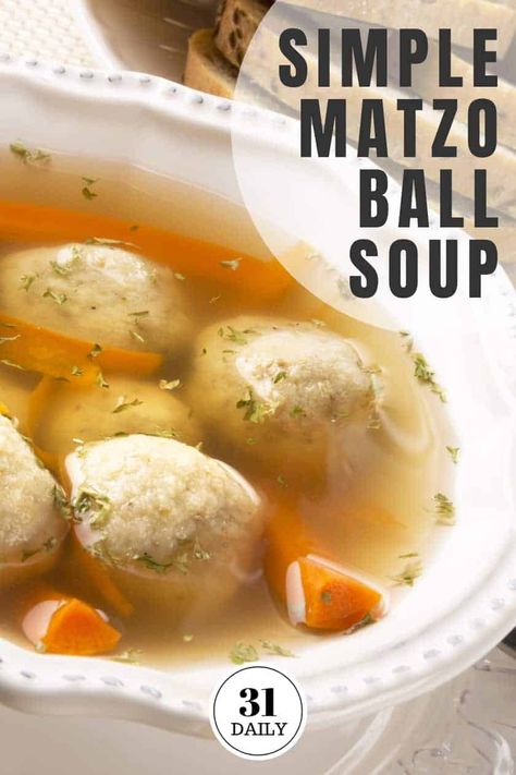 Nothing says spring like a delicious, steaming bowl of matzo ball soup. It's also considered to be a Jewish grandmother's long-favored natural cold remedy. For me, spring just wouldn't be spring without my favorite Matzo Ball Soup. #passover #matzo #matzoh #soup #spring #easter #comfortfood #jewish #31Daily Matzo Ball Soup Recipe, Cold Remedy, Matzo Ball, Matzo Ball Soup, Medicine Tips, Matzoh Ball, Cold Sores Remedies, Skin Natural Remedies, Natural Cold Remedies