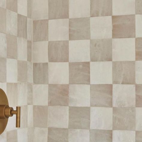 Checkered Tile Shower Walls, Checkerboard Shower Tile, Checkered Shower Tile, Checkered Tile Bathroom, Bathroom Ideas Timeless, Neutral Tile, Desert Bloom, Zellige Tiles, Check Mate