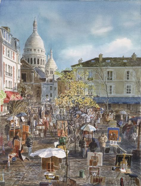 Lesokhina Lyubov. \\ Place du Tertre , Montmartre . Paris Parisian Painting, Paris Paintings, Suzanne Valadon, Place Du Tertre, Painting Paris, Paris Painting, City Folk, Montmartre Paris, Beautiful Paris