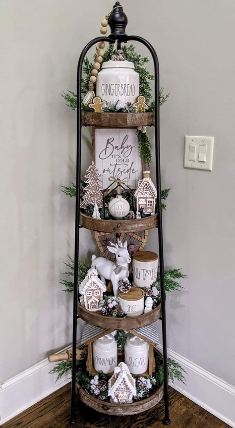 Tiered Shelf, Tray Decor Christmas, Rustic Pumpkin, Corner Shelf, Farmhouse Decor Living Room, Diy Farmhouse Decor, Christmas Deco, Tiered Tray Decor, Shelf Decor