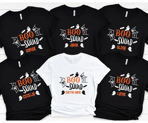 "NOTE: The shirts must be added to cart separately and check out together. Thank you Custom Boo Squad Shirts fits like a well-loved favorite. Super soft cotton and excellent quality print make one to fall in love with it over and over again. Custom Boo Squad Shirts, Boo Crew Shirts, Halloween Group Shirts, Funny Halloween shirts, Halloween Party Shirts, Custom Halloween T-Shirts Kids will love this custom youth short sleeve tee. This lightweight (4.0 oz) side-seamed shirt maximizes comfort all d Halloween Softball Shirts, Halloween Shirts For Women Group, Halloween Funny Shirts, Halloween Friends Shirt, Halloween Cheer Shirts, Halloween Group Shirt Ideas, Boo Crew Shirts, Group Halloween Shirts, Halloween Family Shirts