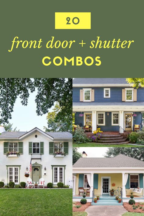 Amp up your home's curb appeal with one of these head-turning exterior color palettes. Exterior Door And Shutter Color Ideas, Exterior House With Shutters, House Siding And Shutters Colors, Exterior House Colors With Shutters Paint Ideas, Exterior Paint And Shutter Combinations, Home With Shutters Exterior Colors, Colonial House Door Colors, Shutter Color For Cream House, Shutter And Door Colors For White House