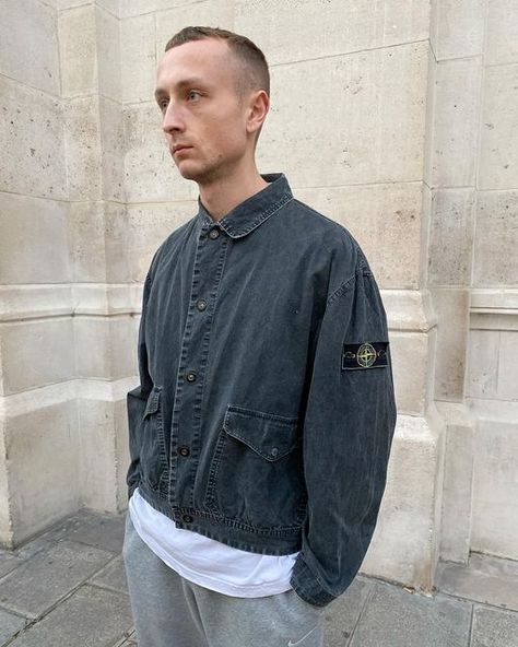 Stonewashed Denim Jacket For Winter Streetwear, Stonewashed Dark Wash Denim Jacket For Streetwear, Stone Island Outfit, Stone Island Coat, Vintage Stone Island, Stone Island Jacket, Stone Island Sweatshirt, Island Outfit, Stone Island