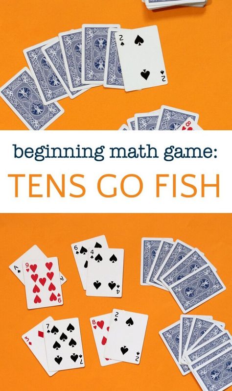 Easy math card game great for students learning early addition skills. Tens Go Fish helps kids practice simple calculations and is very easy to learn and play. Addition Card Games, Place Value Card Game, Card Games For Kindergarten, Make Ten Math Game, Math Card Games For Kids, Easy Math Games, Math Card Games, Beginning Math, Easy Math