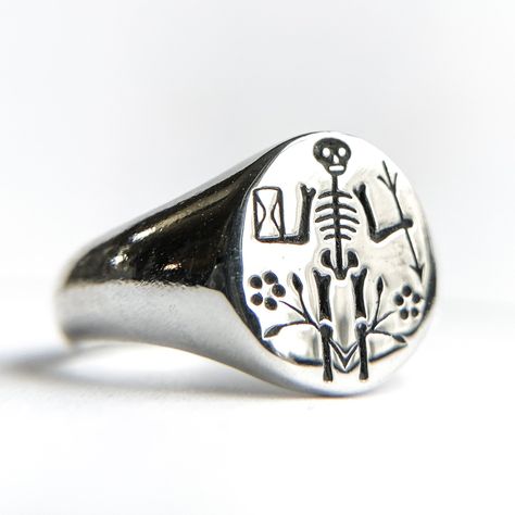 Memento Mori Signet – Digby & Iona Cast Jewelry, Esoteric Jewelry, Sacred Jewelry, Silver Signet Ring, Dope Jewelry, Memento Mori, Oxidized Sterling Silver, Jewelry Inspo, Signet Ring