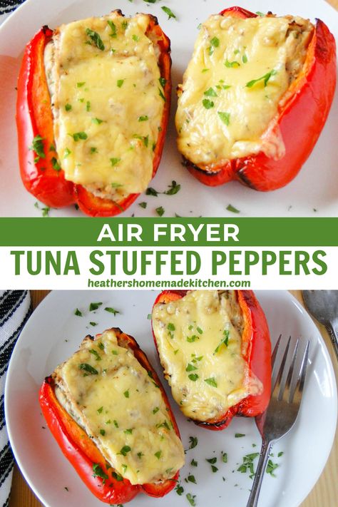 Tuna Bell Pepper, Bell Pepper Tuna Melt, Tuna Melt Stuffed Peppers, Tuna Melt Peppers, Tuna Melts In Air Fryer, Air Fryer Tuna Melt, Air Fryer Stuffed Peppers, Tuna Stuffed Peppers, Air Fryer Tuna