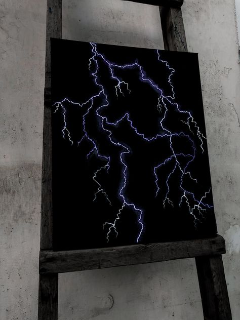 Lightning Bolt Painting Canvas Easy, Dark Painting Ideas, Draw Lightning, Lightning Painting, Lightning Drawing, Lights Painting, Black Background Painting, Art Analysis, Black Canvas Art