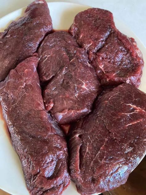 Elk Round Steak Recipes Crock Pot, Processing Elk Meat, How To Cook Elk Backstrap, Marinade For Elk Steak, Elk Steaks Recipes, Elk Roast Crock Pot Recipe, Elk Medallions Recipes, How To Cook Elk Meat, Elk Back Strap Recipes