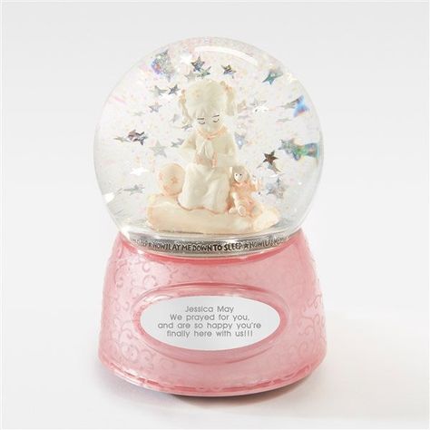 Engraved Praying Baby Girl Snow Globe - 43416 Unicorn Snow Globe, Kneeling In Prayer, Snow Globe Christmas, Musical Snow Globes, The Lord Is My Shepherd, Rina Kent, Newborn Baby Gifts, Wedding Item, Metal Music