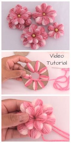 Cardboard Tutorial, Diy Embroidery Thread, Corak Krusye, Embroidery Yarn, Diy Flores, Fleurs Diy, Yarn Flowers, Diy Yarn Crafts, Pola Sulam