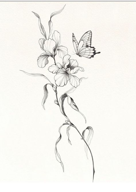 Iris Drawing, Iris Flower Tattoo, Iris Tattoo, Flower Tattoo Ideas, Floral Tattoo Sleeve, Floral Tattoo Design, Botanical Tattoo, Tattoo Design Book, Iris Flower