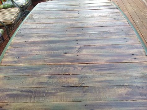 New Patio Table Top | Hometalk Patio Table Top Replacement Ideas, Painted Shower Tile, Patio Table Top, Fairy Lights In Trees, Wind Storm, Painting Shower, Patio Tables, Wood Accent Wall, Painted Flower Pots