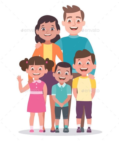 Family portrait. Parents with a girl and two boys. Family Picture Cartoon, Family Picture Drawing, Sisters Drawing, Happy Fathers Day Greetings, Cute Bunny Cartoon, Father's Day Greeting Cards, Happy Birthday Wishes Cards, Boy Illustration, Family Drawing