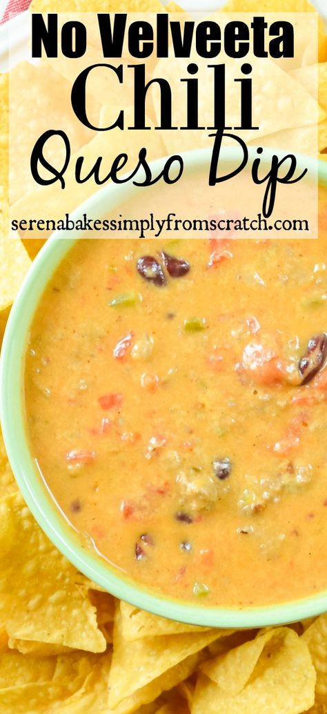 No Velveeta Chili Queso Dip Recipe serenabakessimplyfromscratch.com Tostitos Queso Dip Recipes, Queso Dip Crockpot No Velveeta, No Velveeta Queso Dip, Cheese Dip No Velveeta, Queso Dip No Velveeta, Queso No Velveeta, Chili Con Queso Dip, Chili Queso Dip, Chili Queso