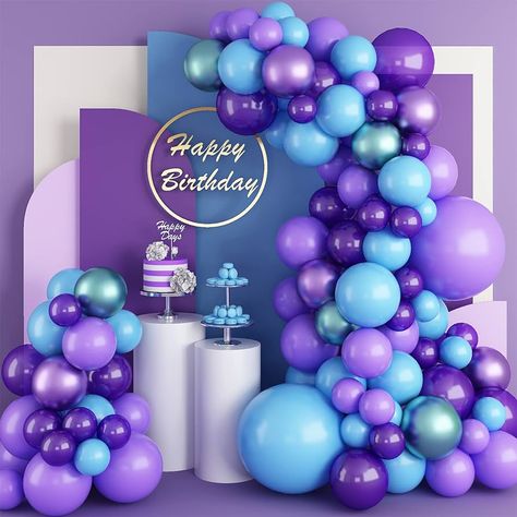 Amazon.com: Blue Purple Balloon Garland Arch Kit,97Pcs Retro Purple Blue Metallic Green Purple Latex Balloons for Baby Shower Wedding Birthday Graduation Anniversary Bachelorette Party Background Decorations : Home & Kitchen Purple Blue Birthday Decorations, Purple And Blue Decorations Parties, Blue And Purple Birthday Decorations, Blue And Purple Balloons, Blue And Purple Sweet 16 Decorations, Blue And Purple Birthday Theme, Hot Pink Balloon Garland, Teal Party Decorations, Purple Birthday Decorations