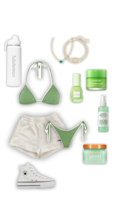 #outfitinspo #green Green Bathing Suit Aesthetic, Green Swimsuit Outfit, Outer Banks Inspired Outfits, Bathing Suit Aesthetic, Green Bathing Suit, Suit Aesthetic, Outer Banks Outfits, Emily In Paris Outfits, Swimsuit Outfit