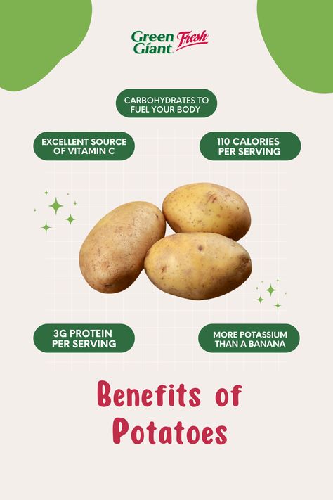 Check out these incredible health benefits of potatoes! Who knew the humble potato could provide your body with so many useful benefits? 🥔💪 Are Potatoes Healthy, Healthiest Potatoes To Eat, Potatoes Benefits, Potatoes Health Benefits, Potato Infographic, Potatoes Not Prozac Diet, Potato Diet, Potatoes Healthy, Protein Metabolism