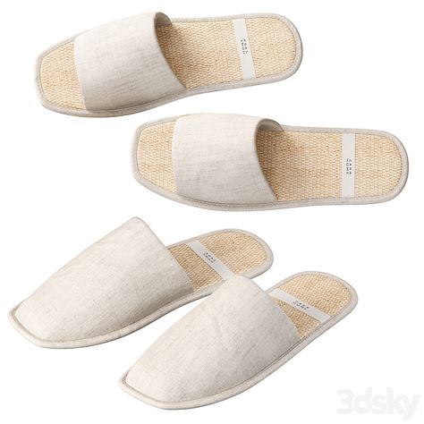 Linen slippers Zara Home - Footwear - 3D model Zara Home Slippers, Linen Slippers, Home Slippers, Casual Clothes, Slipper Shoes, Zara Home, In 3d, Open Toe, Men's Shoes