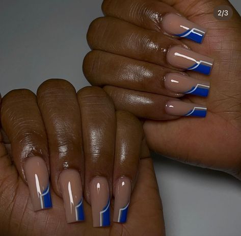 Royal Blue And Black Nails, Short Blue Nail Designs, Dark Blue French Tip Nails, Black And Blue Nails, Cobalt Blue Nails, Blue Ombre Nails, Blue Coffin Nails, Fancy Nails Designs, Blue Nail Designs