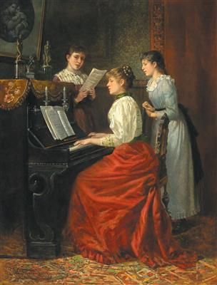 (Frankfurt 1845-1911 Kronberg) Musical Entertainment, signed W. Friedenberg, oil on canvas, 58 x 76 cm, framed, (W) Piano Pictures, Woman Singing, Playing The Piano, Victorian Paintings, Classical Period, Beauty In Art, 19th Century Paintings, 19th Century Art, Thread Art