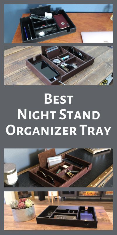 Bedroom Dresser Top Organization, Top Of Nightstand Organization, Organize Dresser Top, Mens Nightstand, Night Stand Organizer, Dresser Organization Ideas, Dresser Top Organization, Mens Valet Tray, Bedside Table Organization