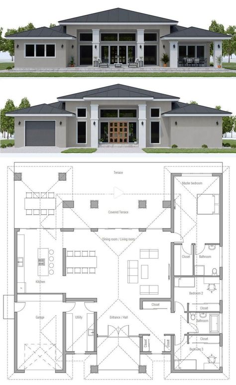 Floor Plan Architecture, House Projects Architecture, Plan Floor, Plan Architecture, My House Plans, Plan Home, Floor Bloxburg, Modern Bungalow House, House Plan Gallery