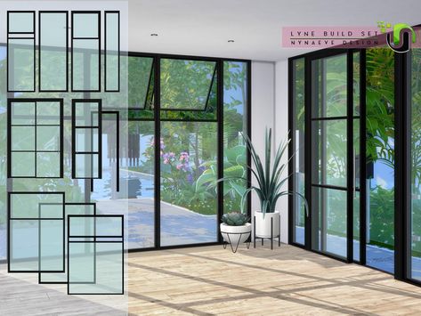 файлы ND_888 - Lyne Build Set - Window - ... Sims 4 Penthouse, Modern Windows And Doors, Loft Windows, Sims Furniture, Furniture Cc, Industrial Windows, Cc Folder, Play Sims 4, Hair Male