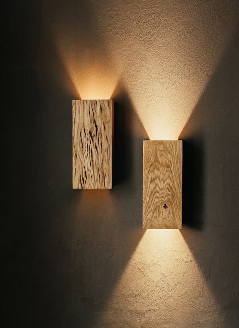 OakyLux - Etsy Wooden Lights, Wooden Sconces, Wooden Wall Lights, Lamp Wood, Wood Lamp, Lampe Decoration, Wooden Lamp, Wood Lamps, Light Sconces