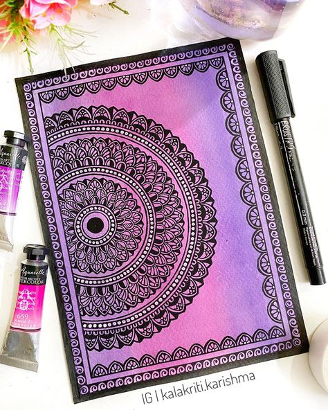 Karishma Srivastava | Mandala on Instagram: “Watercolour Mandala: Do you face problem while erasing pencil guidelines? If yes, then my suggestion is: 1. Paint the background first 2.…” Mandala Drawing Ideas Creative Beautiful, Karishma Srivastava, Kalakriti Karishma, Mandala Drawing Ideas, Watercolour Mandala, Drawing Ideas Creative, Mandala Book, Watercolor Mandala, Easy Mandala Drawing